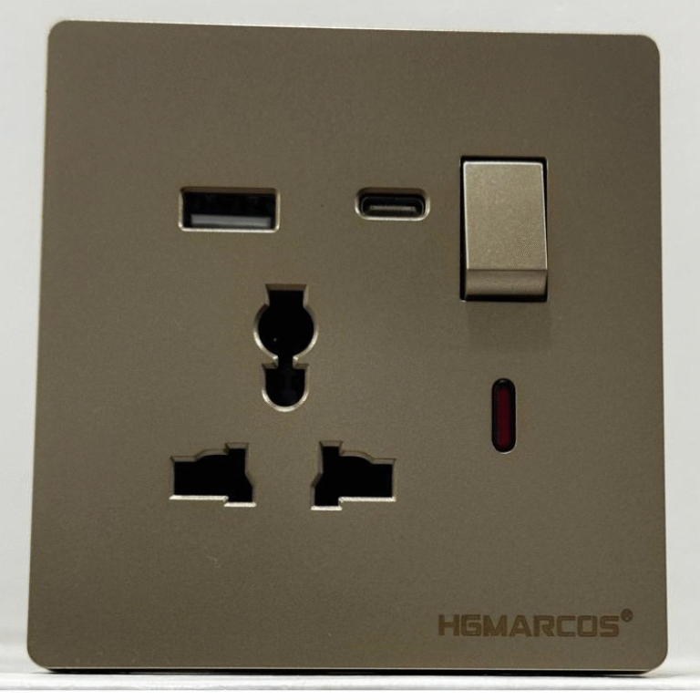 Modern single wall socket with built-in USB-A and USB-C ports