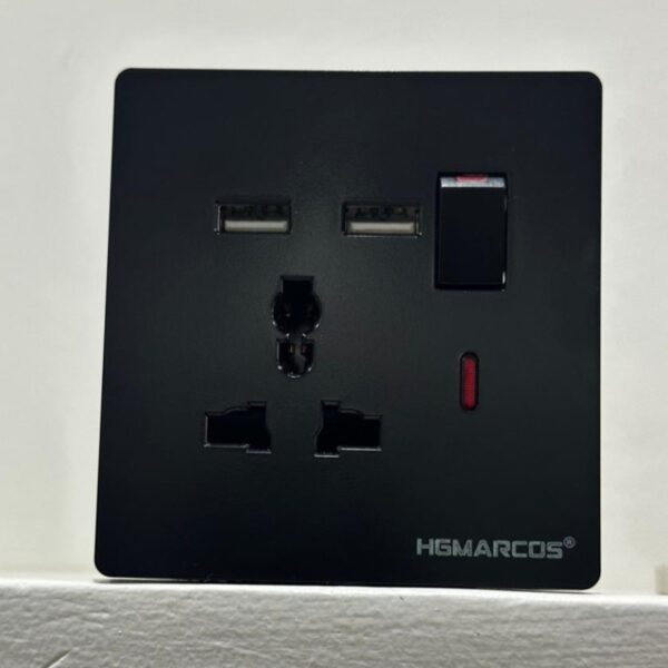 Sleek Black Universal Power Socket with 2 USB Ports & Switch