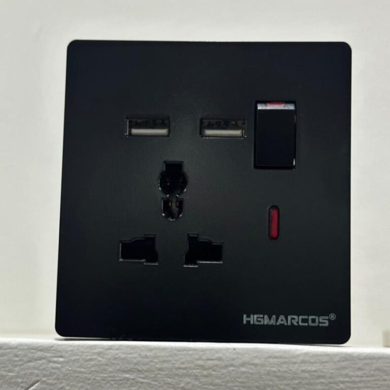 Sleek Black Universal Power Socket with 2 USB Ports & Switch