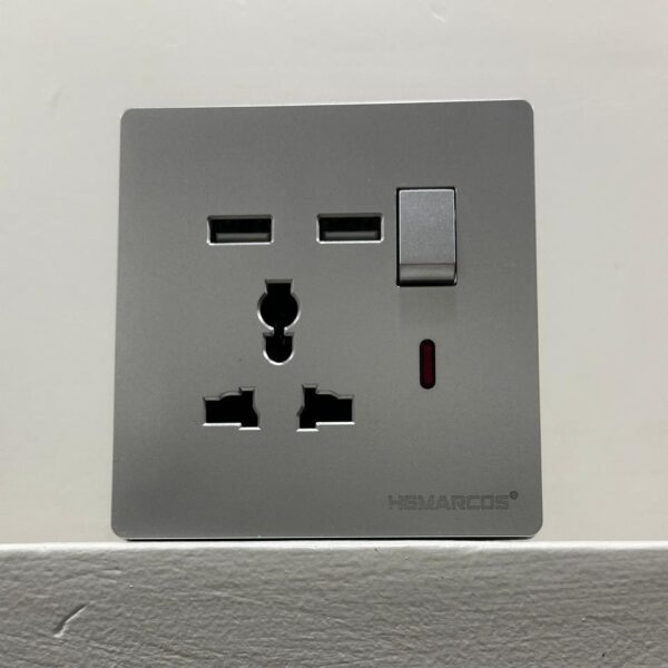 Executive Silver Universal Socket with 2 USB Ports