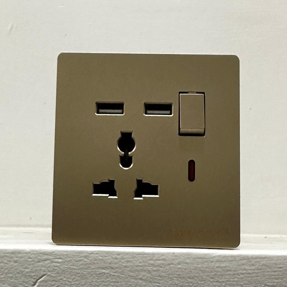 Executive Gold Universal Power Socket with 2 USB Ports & Switch