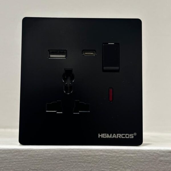 Black Universal Socket with USB and Type-C Kenya