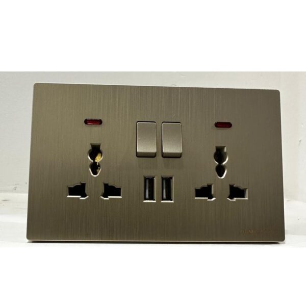Executive Gold Twin Universal Socket with 2 USB Ports & Dual Switch